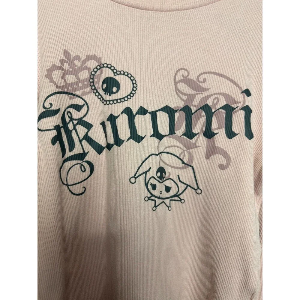 H&M Girls 14 Kuromi Jersey Top Pink Ribbed Long Sleeve Round Neck Slim Fit